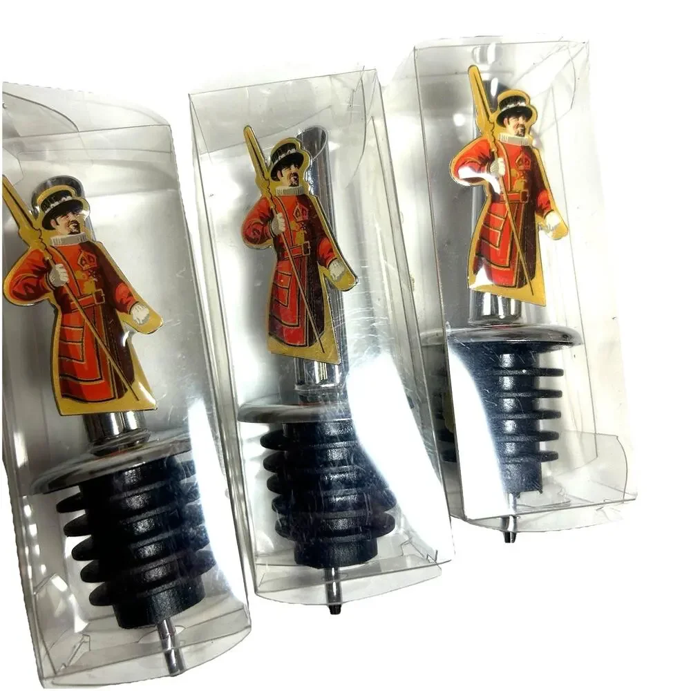 Vintage Royal Guard Beefeater Liquor Bottle Pourers Set of 3 Chrome Enamel